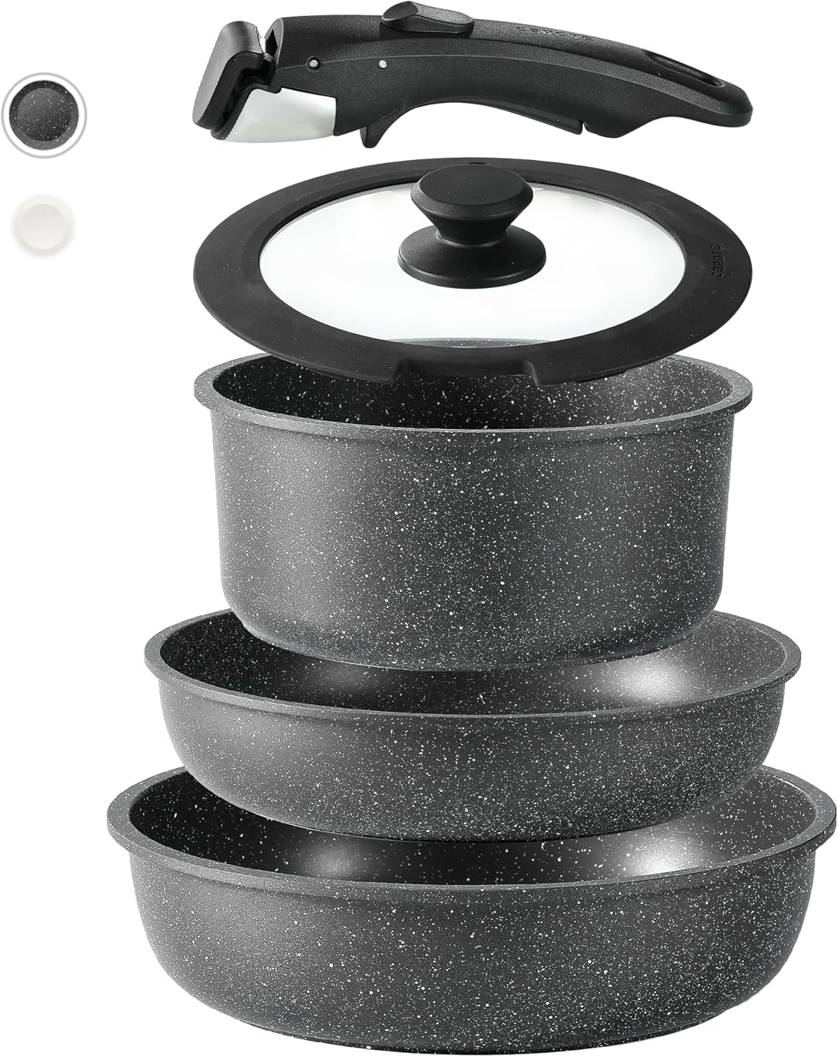 CAROTE Nonstick Cookware Set - Detachable Handle, Stackable, Oven Safe