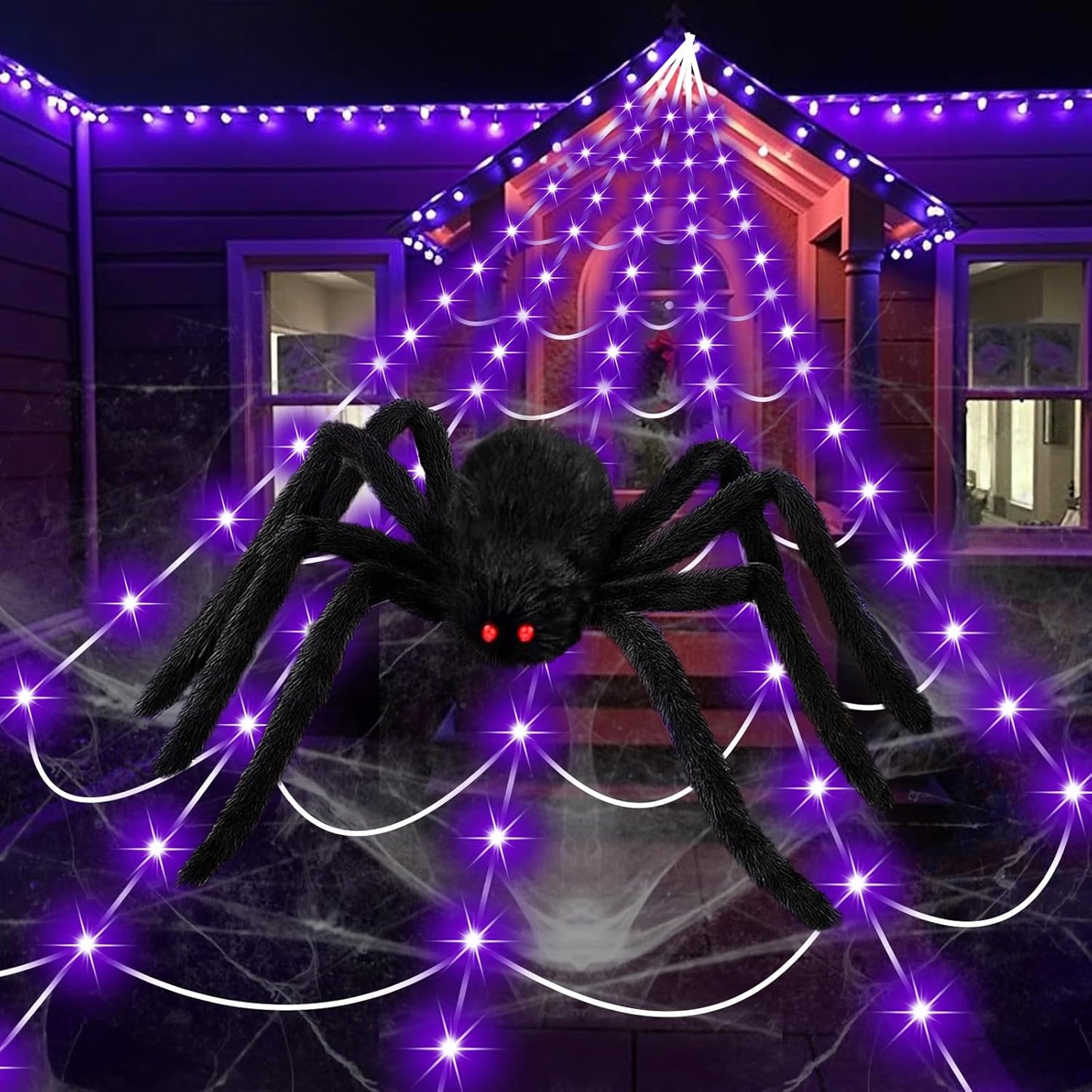 Halloween Decorations Spider Web Lights with Giant Spider for Haunts