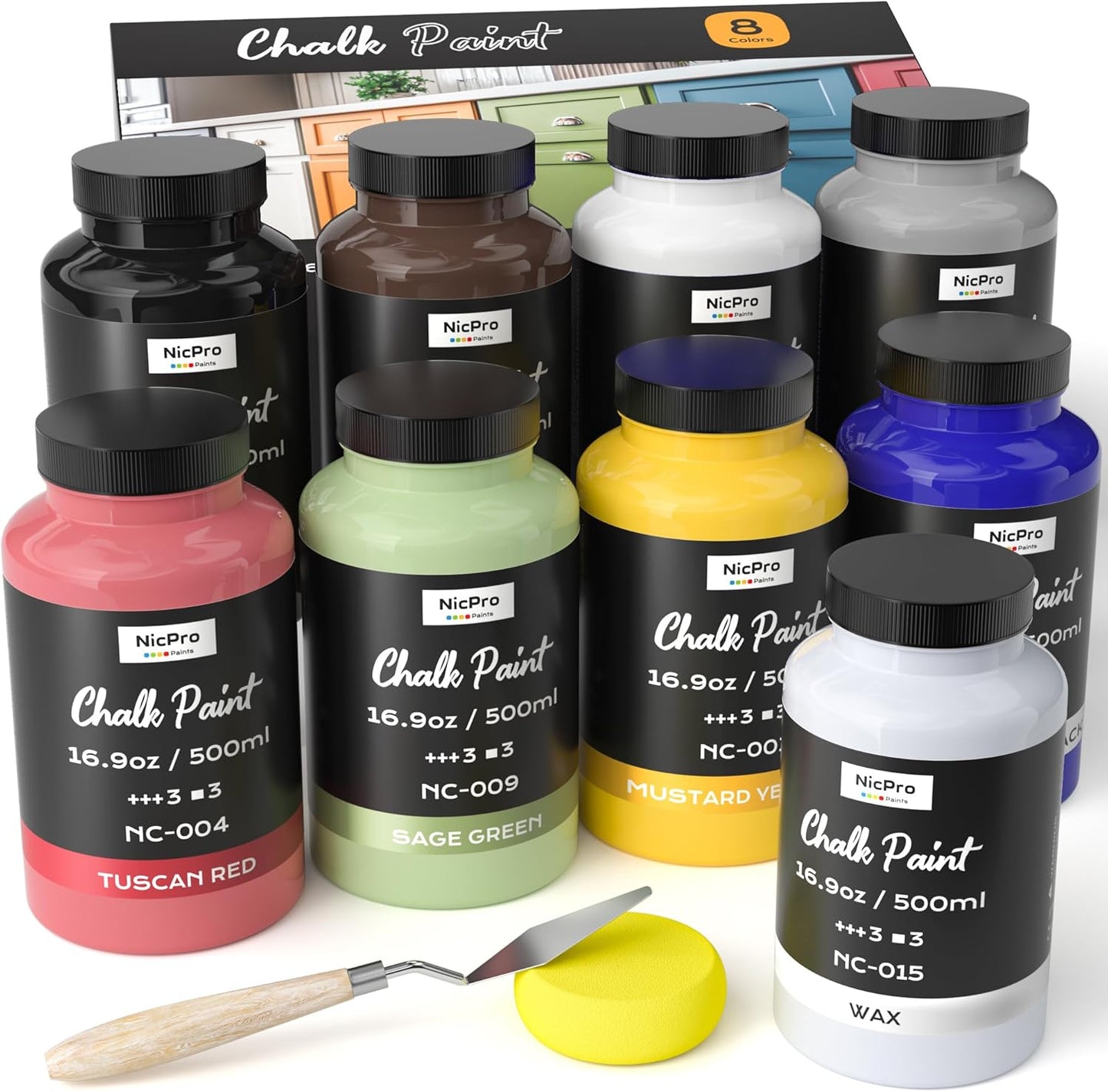Nicpro 8 Colors Chalk Paint for Furniture with Ultra Matte Finish