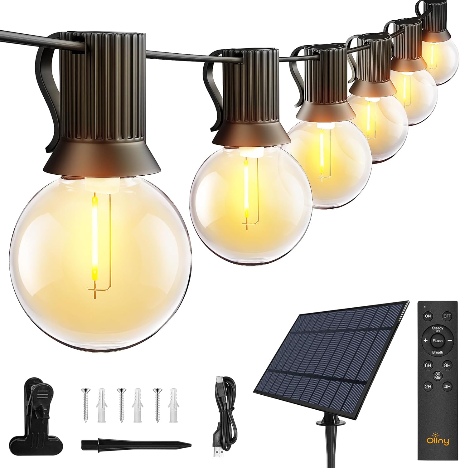 Ollny 60FT Solar Lights Outdoor with Remote Control & Timers