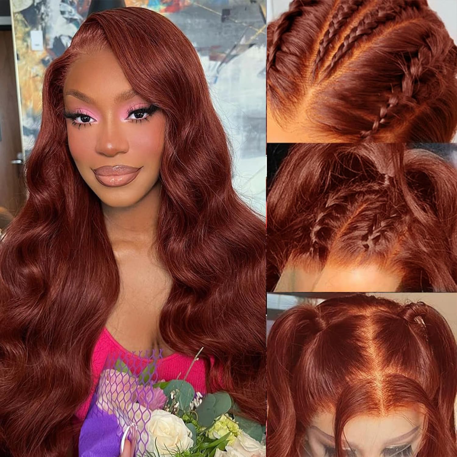 20 Inch Reddish Brown Lace Front Wigs Human Hair for All Occasions