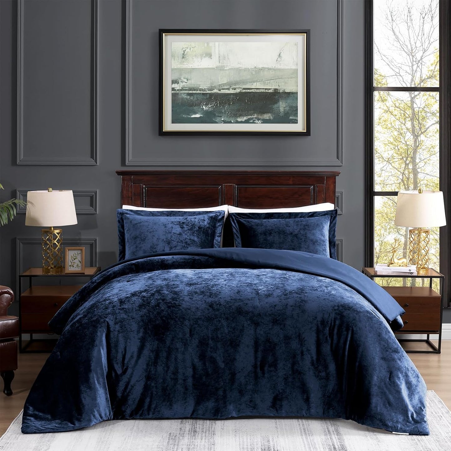 Navy Blue Velvet Comforter King Set for Luxurious Bedding Style