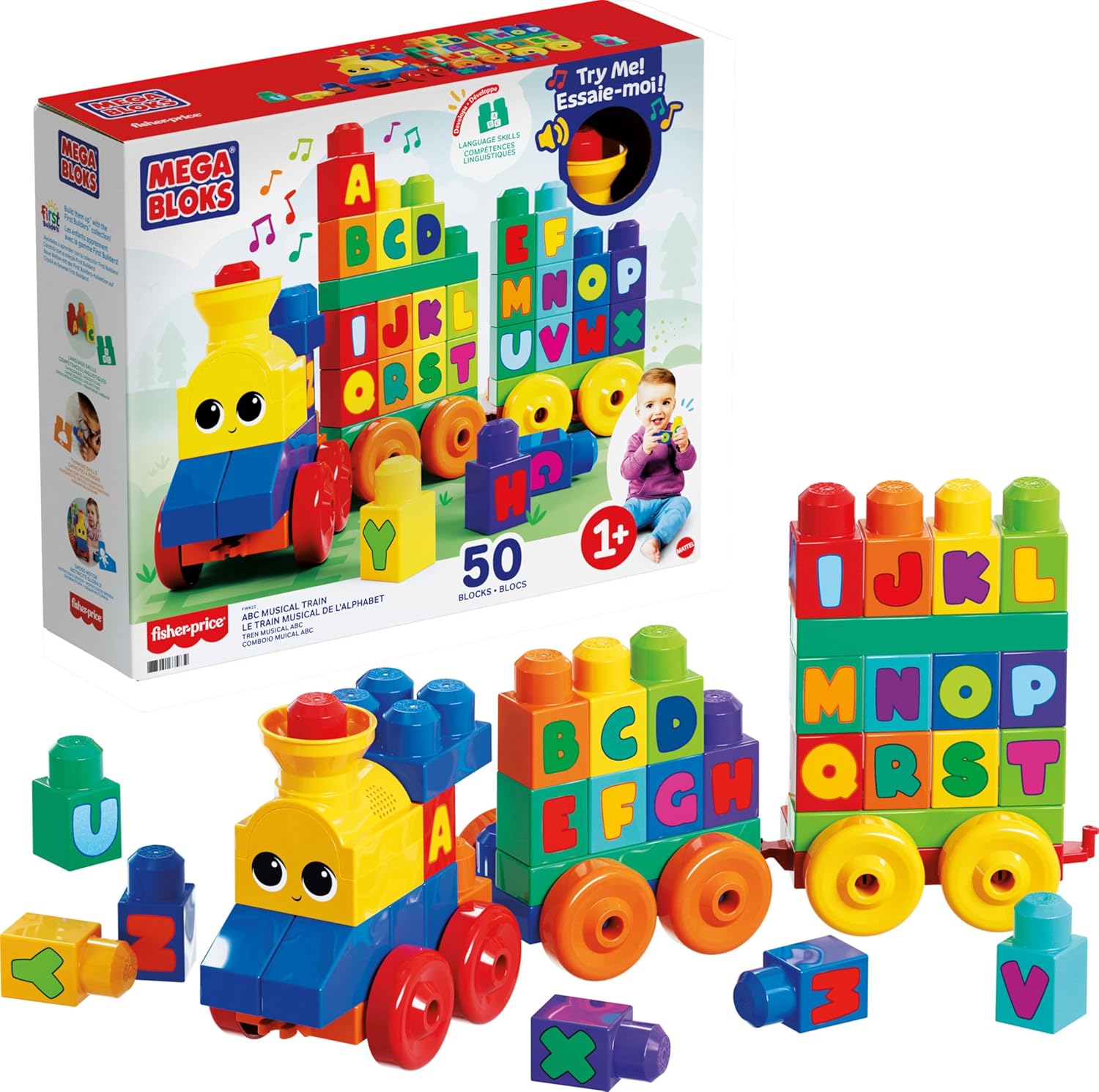 Interactive ABC Train Set with Music, 50 Blocks, Ages 1+