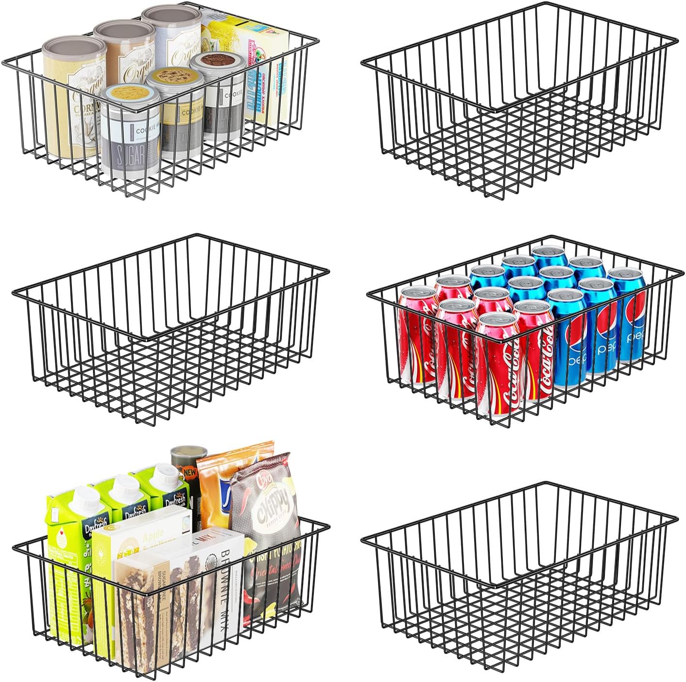 Large Wire Baskets for Organization - 6 Pack Storage Solution