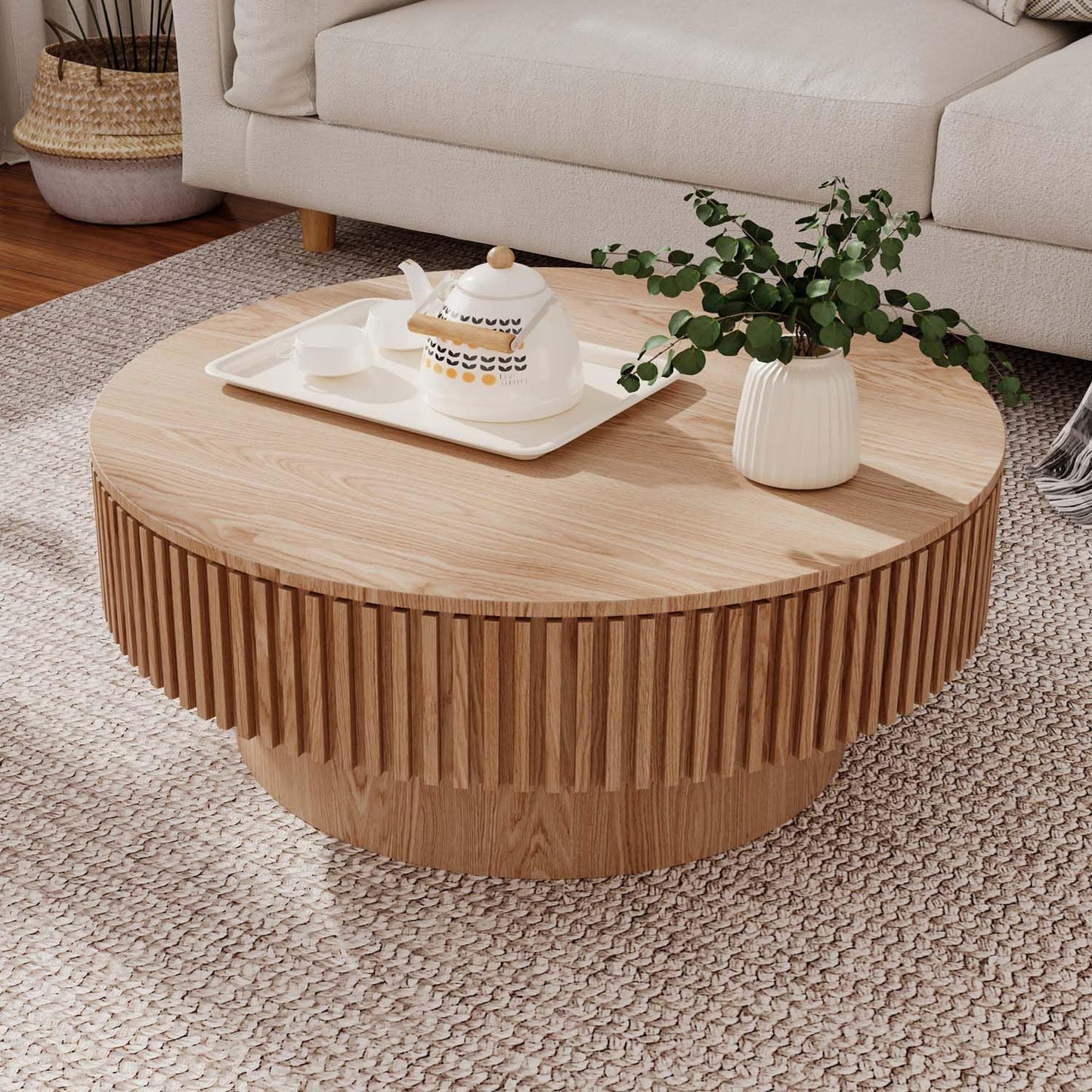 Modern Round Coffee Table with Storage for Small Spaces