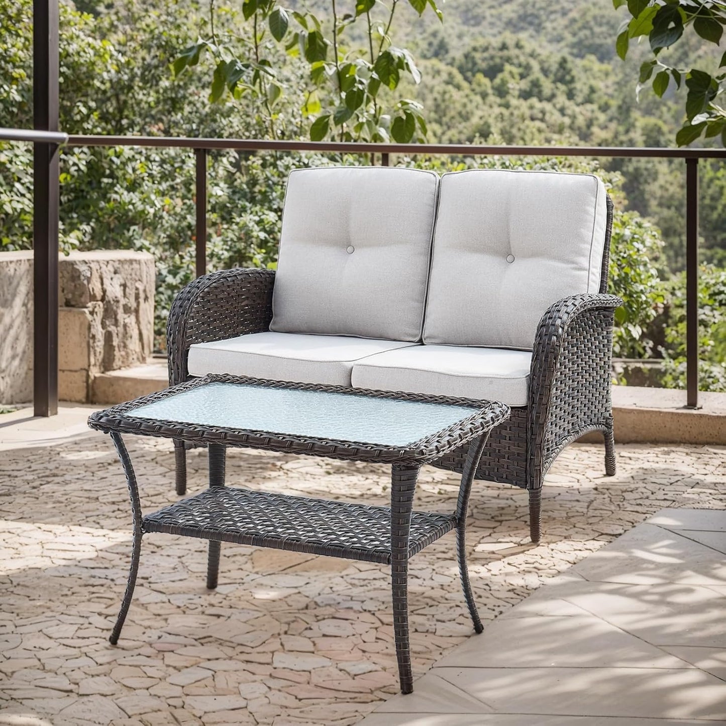HUMMUH Outdoor Loveseat Sofa with Coffee Table for Relaxation