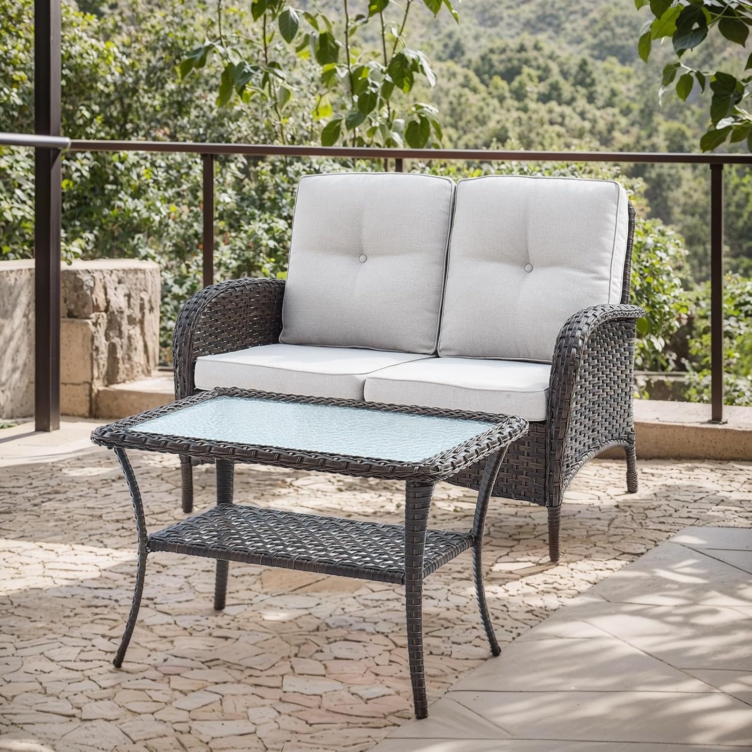 HUMMUH Outdoor Loveseat Sofa with Coffee Table for Relaxation