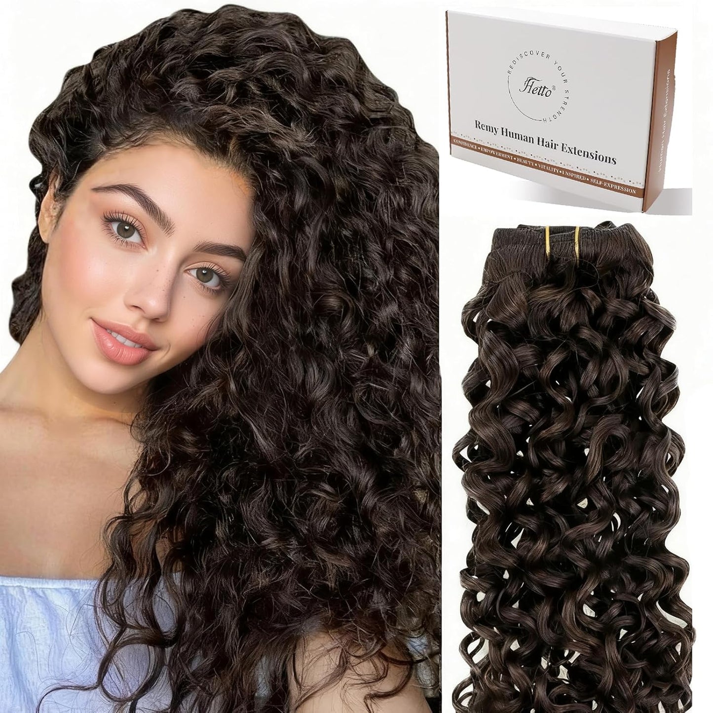 Hetto Brown Curly Hair Extensions Clip Ins for Natural Waves