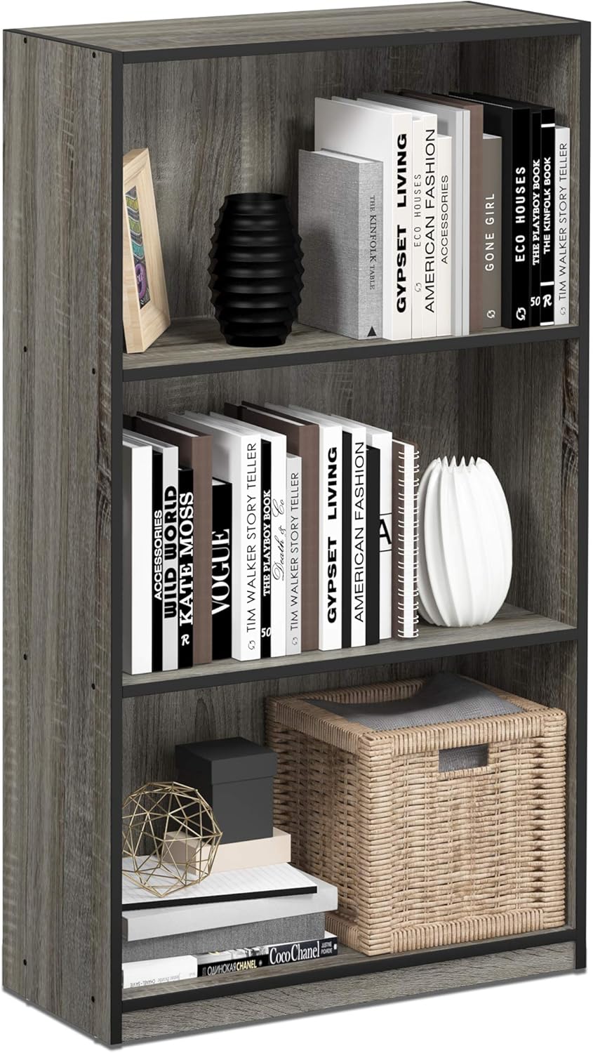FURINNO Basic 3-Tier Bookcase Storage Shelves for Any Room