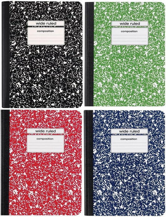 4pk Staples Wide Ruled Comp Books, 100pgs - Colorful Organization!