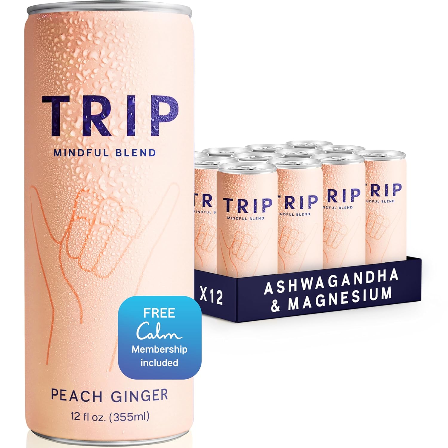 Trip Mindful Blend Sparkling Adaptogen Seltzer, Peach Ginger