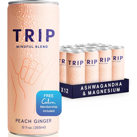 Trip Mindful Blend Sparkling Adaptogen Seltzer, Peach Ginger