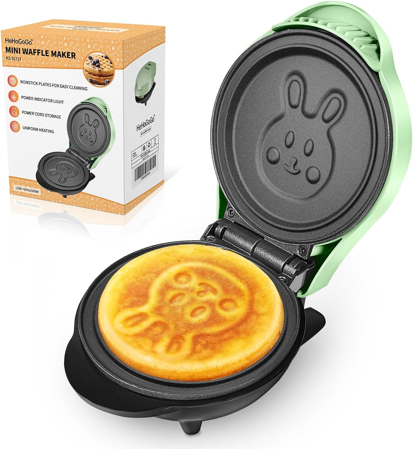 Kid-Friendly Rabbit Waffle Maker | Nonstick | 600W
