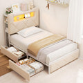 Twin Upholstered LED Bed Frame with Storage Drawers - Velvet Princess