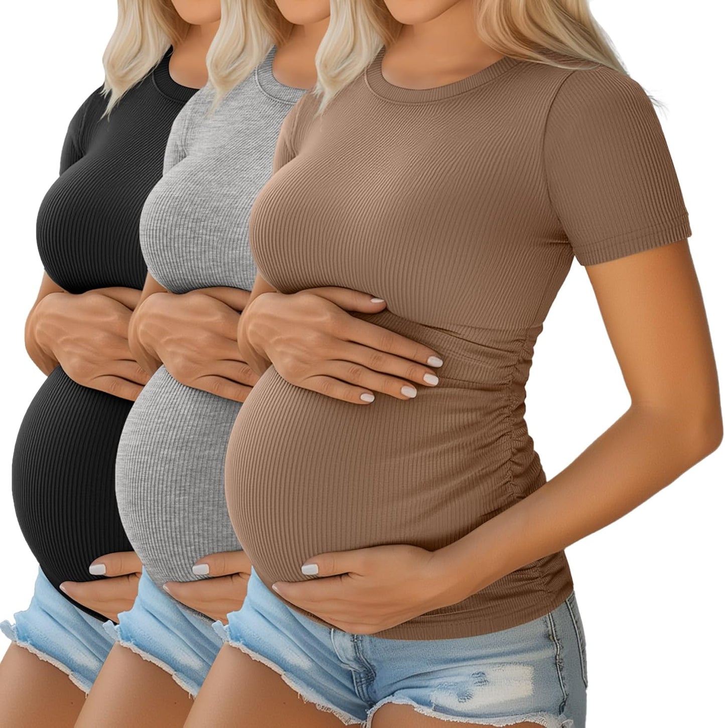 Maternity Shirts for Women - Comfy Cotton Short Sleeve Tops