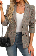 ELLEVEN Women's Plaid 2 Button Boyfriend Blazer - Tailored Houndstooth