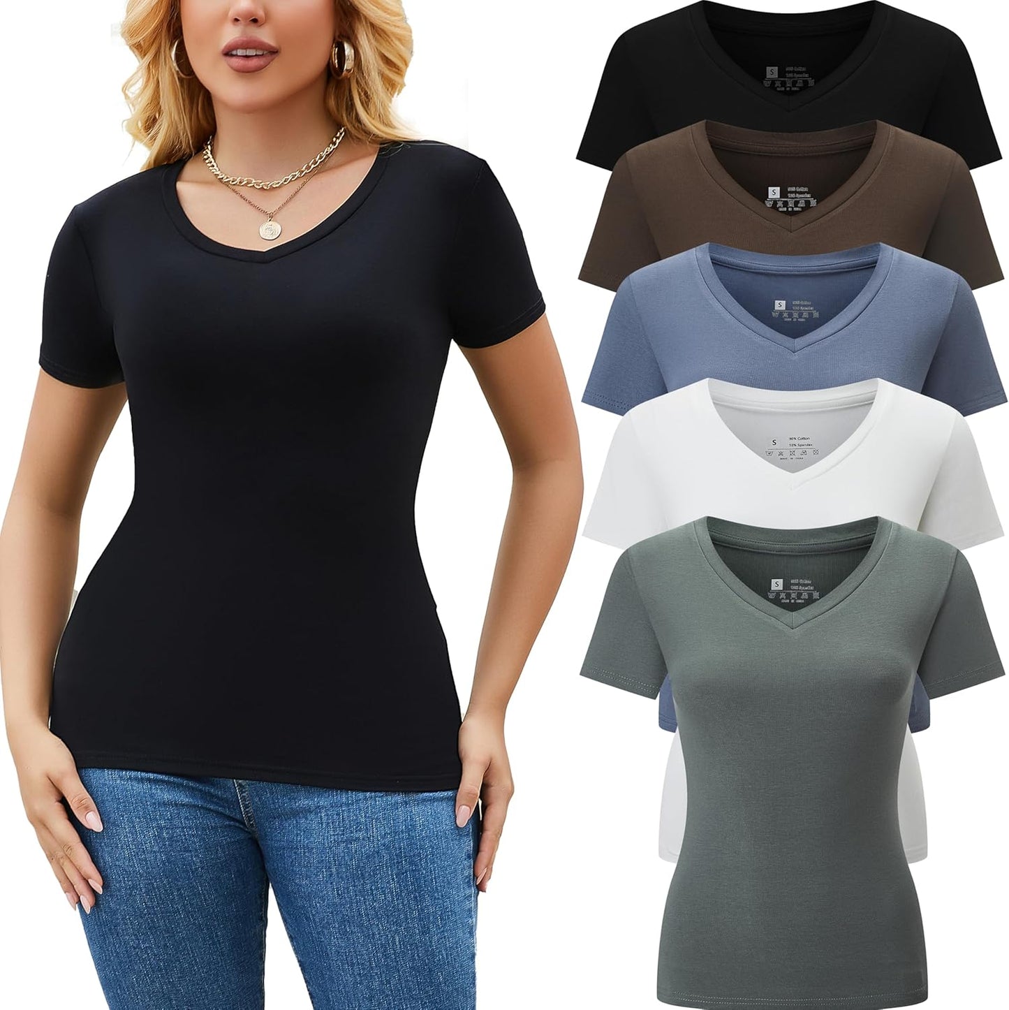 5 Pack Womens V Neck Short Sleeve T Shirts for Casual Summer Wear
