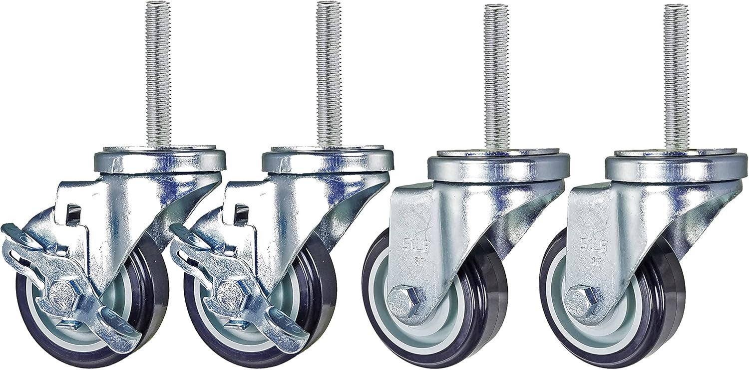 Caster Set of 4 with 3in Polyurethane Wheels and Brakes