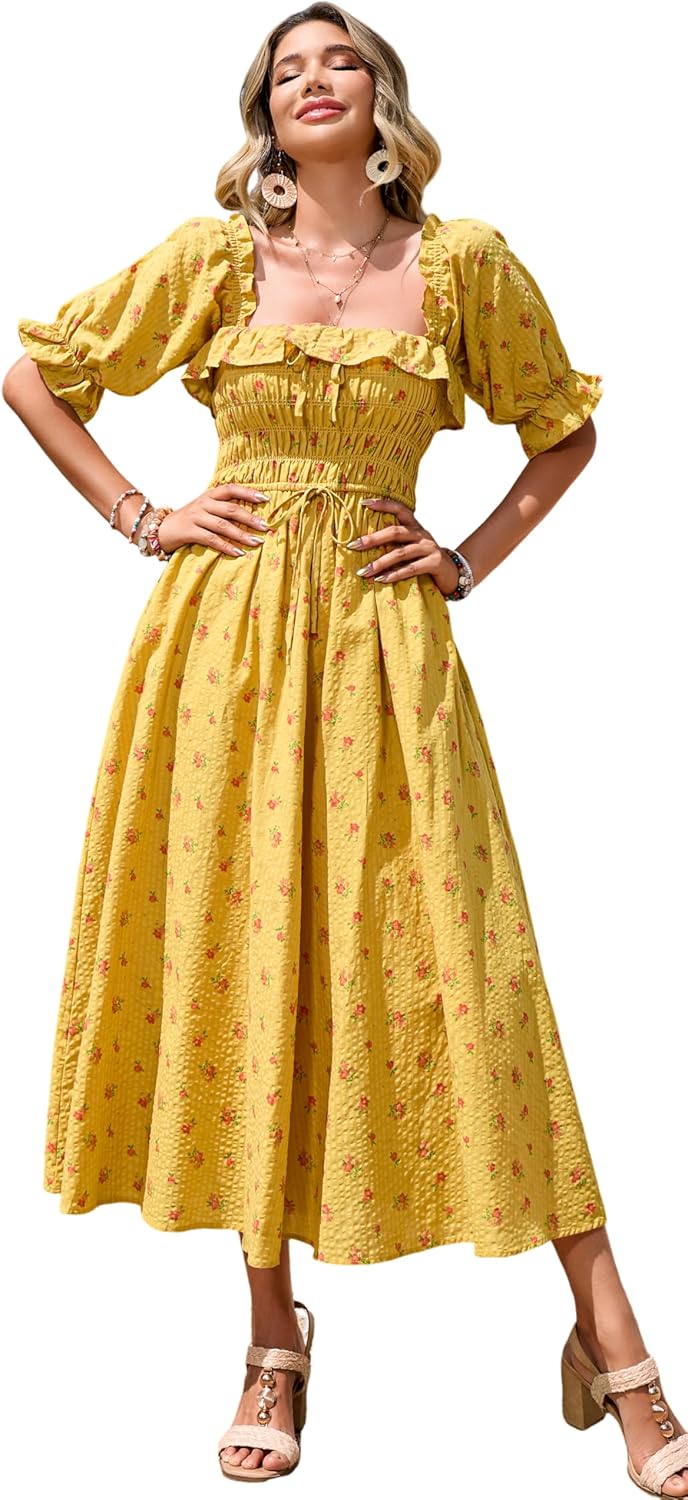 Ruffled Vintage Backless A Line Cotton Summer Dress for Women