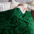 Faux Fur Twin Blanket Dark Green Ribbed - Thick Plush Comfort
