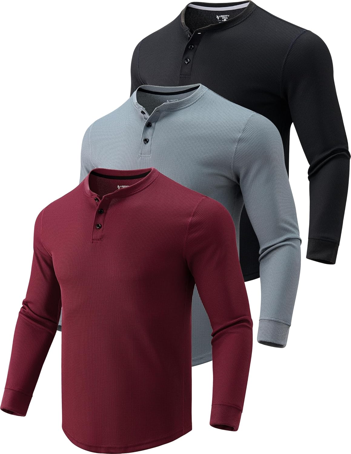 3 Pack Mens Waffle Henley Thermal Long Sleeve Shirts for Fall
