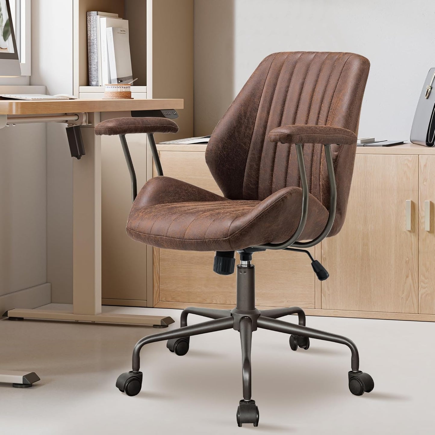 Mid Century Modern Office Chair with Lumbar Support and Wheels