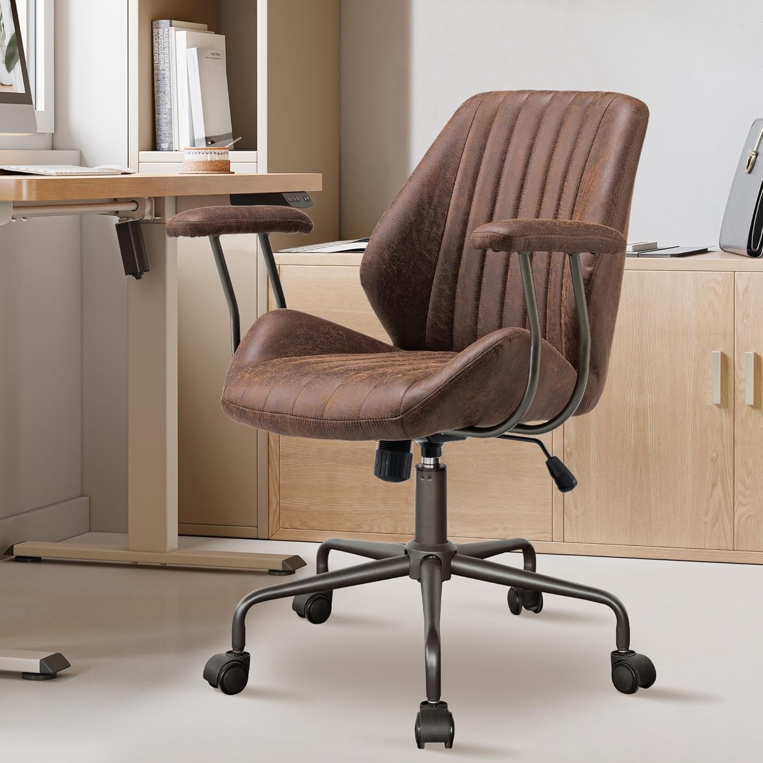 Mid Century Modern Office Chair with Lumbar Support and Wheels