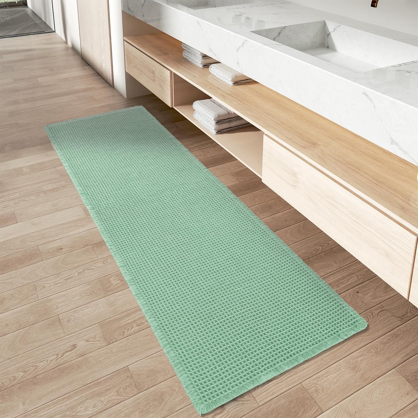 Upgraded Waffle Runner Rug for Bathroom Non Slip 17in x 60in