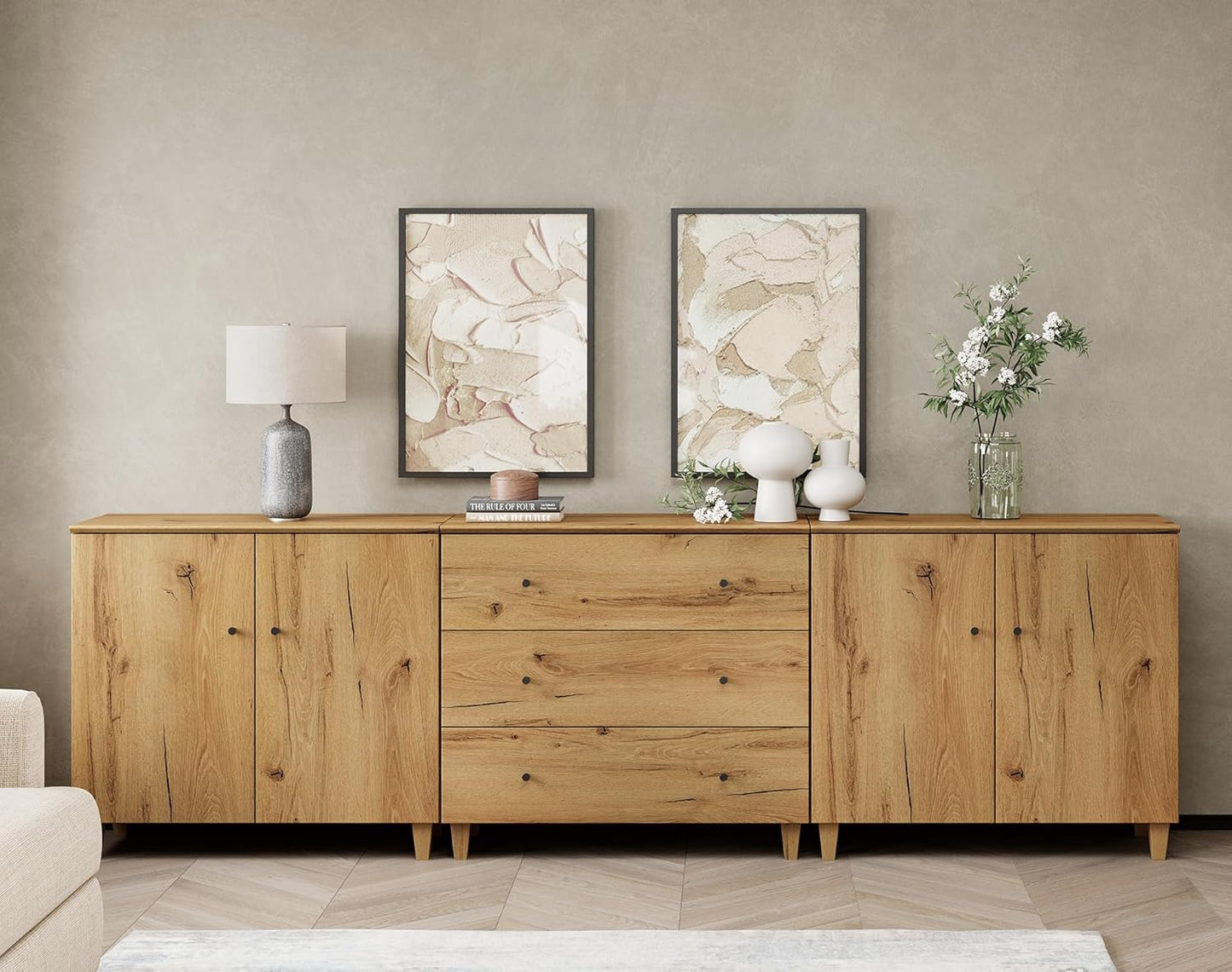 Oak Brown 100+ Inch TV Stand with Storage