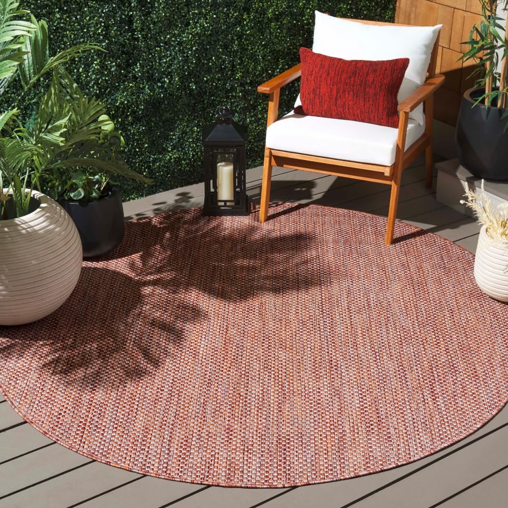 SAFAVIEH Courtyard Collection 6ft 7in' Round Red/Beige Area Rug