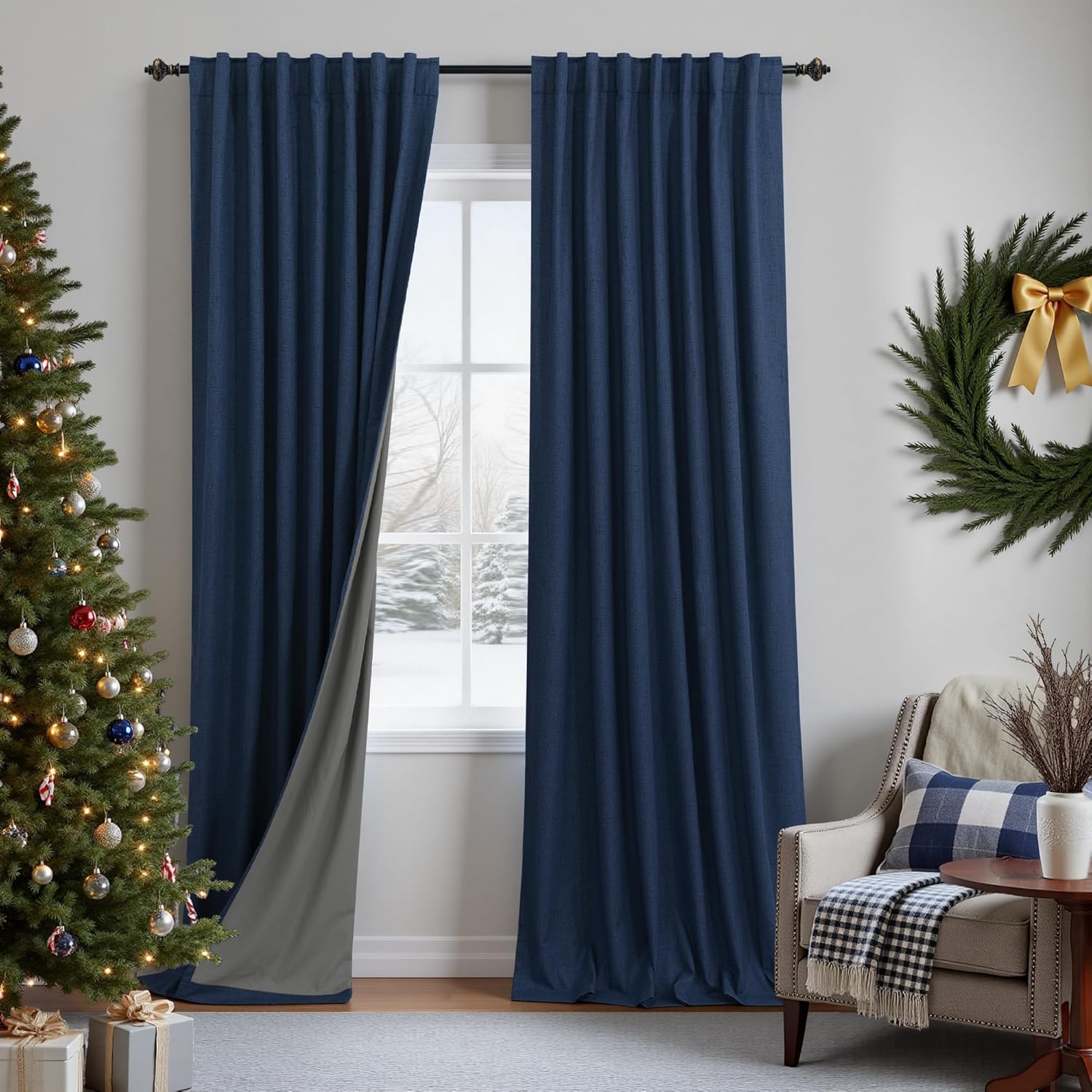 KOUFALL Navy Blue Curtains: 90 Inch Long Blackout Panels