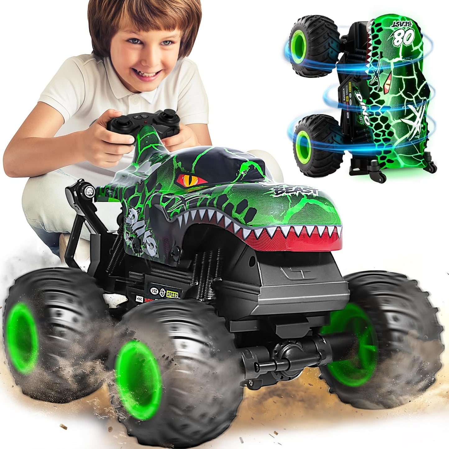 Remote Control Monster Truck with Music and Light for Kids
