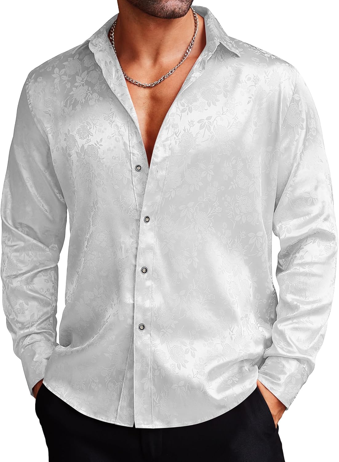 Stylish COOFANDY Men's Silk Satin Dress Shirt for Any Occasion