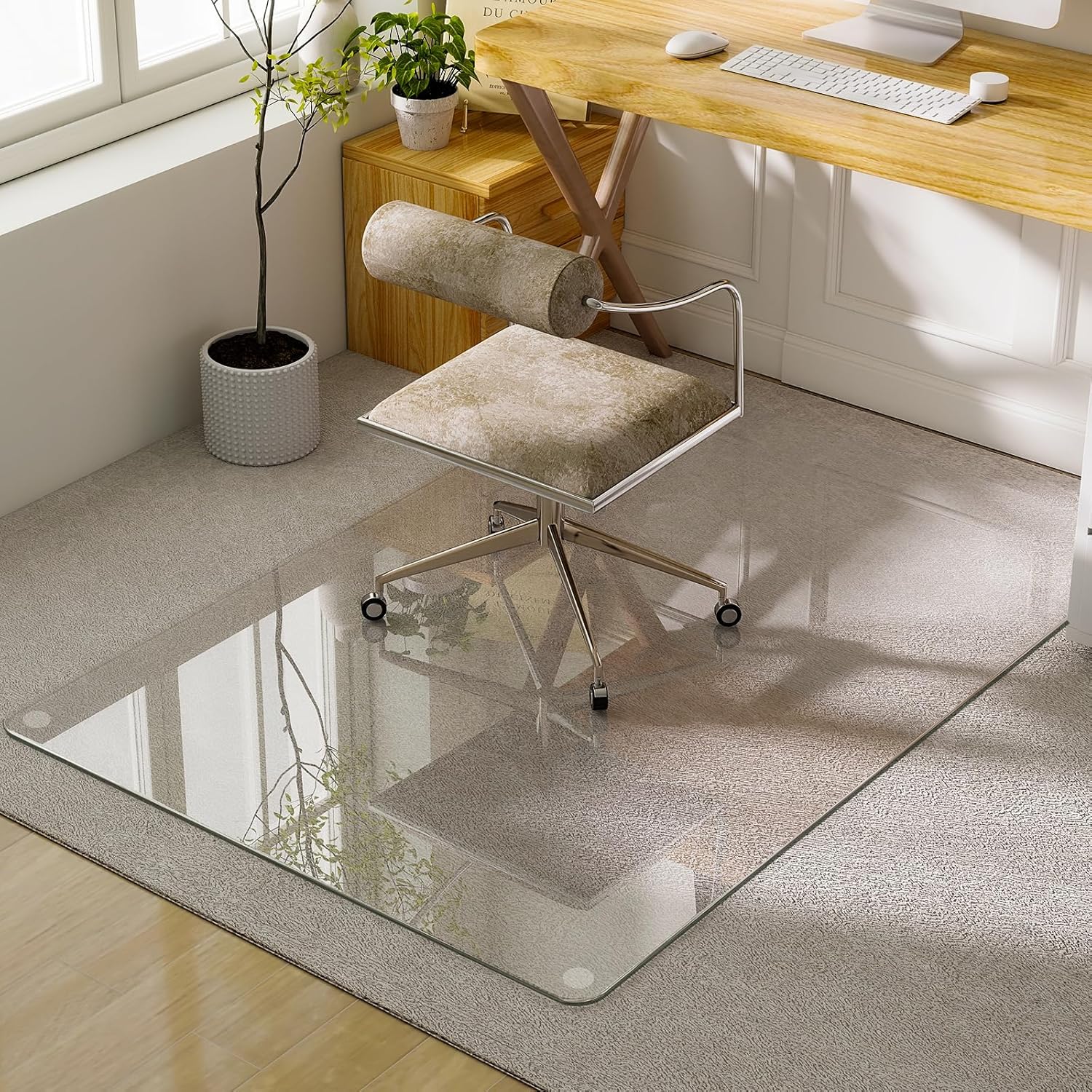 GLSLAND 54x32 Tempered Glass Chair Mat for Office Floors