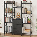 Black Triple Bookshelf 47in Wide with 3 Fabric Drawers - Durable