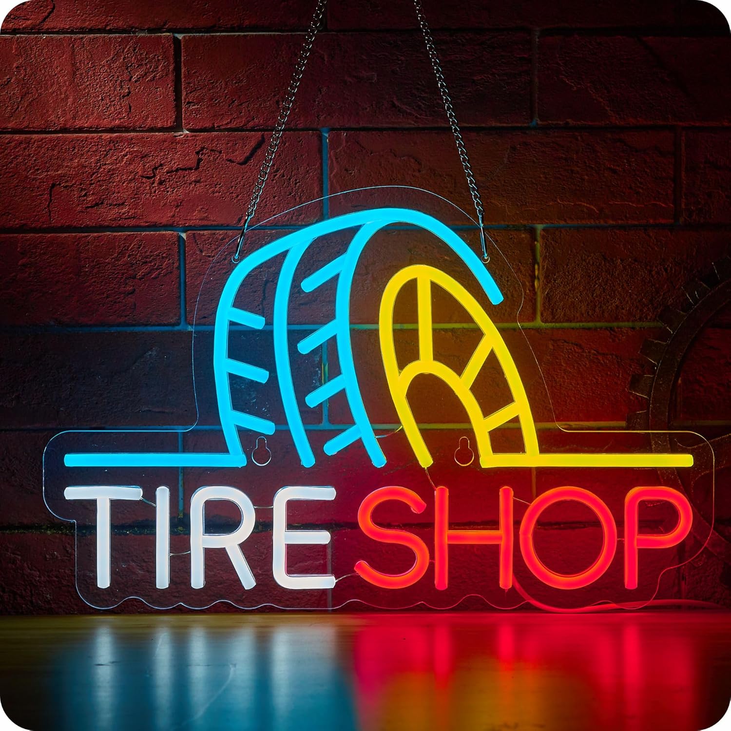 Tire Shop Neon Sign LED Light for Wall Decor and Garage Use