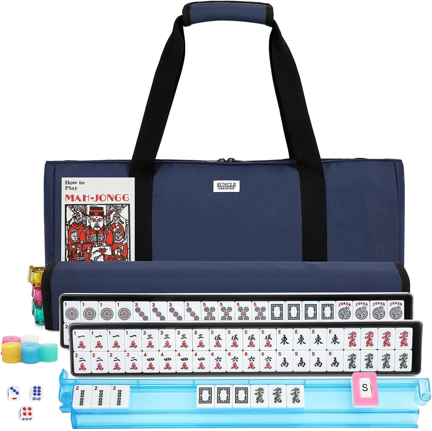 Mahjong Tile Set with 166 White Tiles and Stylish Carrying Case