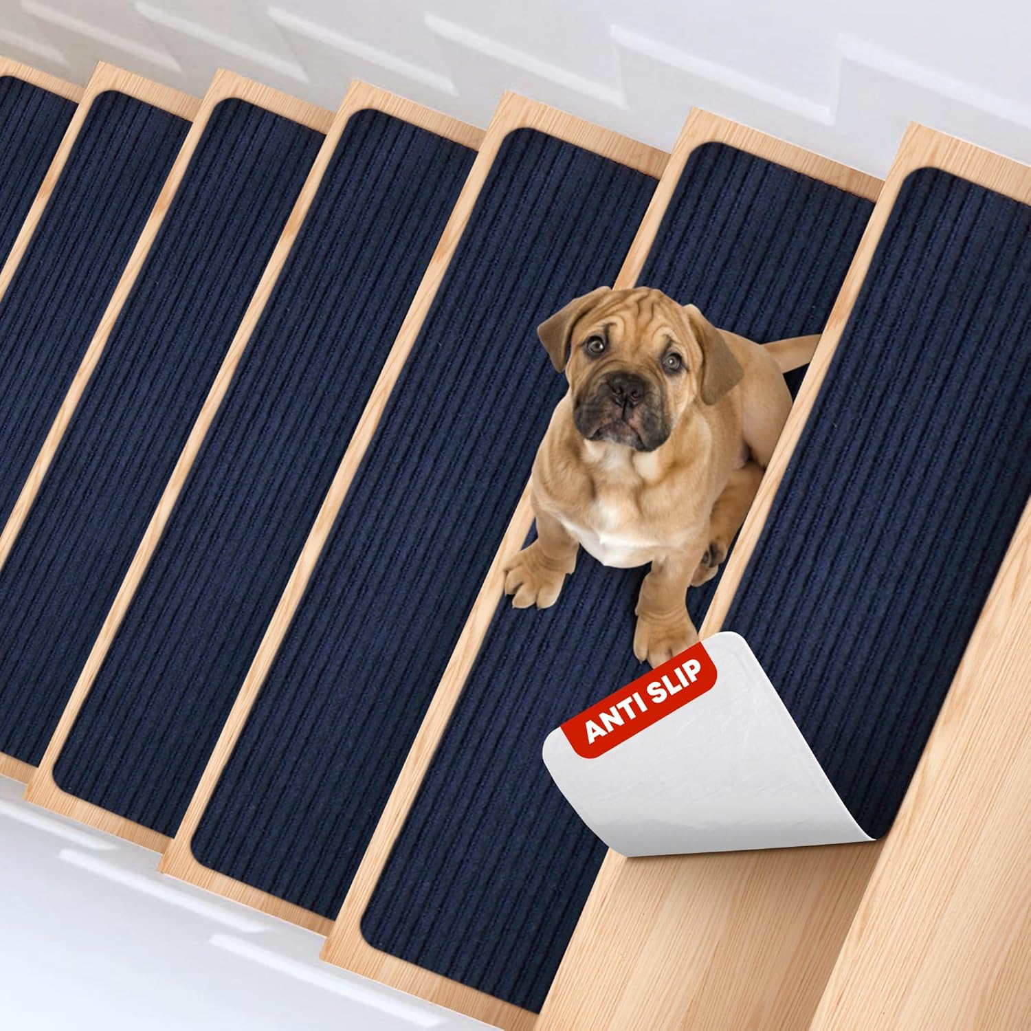 Non-Slip Carpet Stair Treads for Safety - 15 Pack Navy