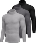 Men Turtleneck Shirts Long Sleeve Thermal Tops 3-Pack - Soft
