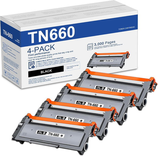 TN660 Toner Cartridge Replacement for Brother Printers - 4 Pack