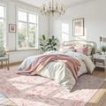 Deerly Pink Area Rug 9x12 Vintage Floral - Soft Non-Slip Carpet