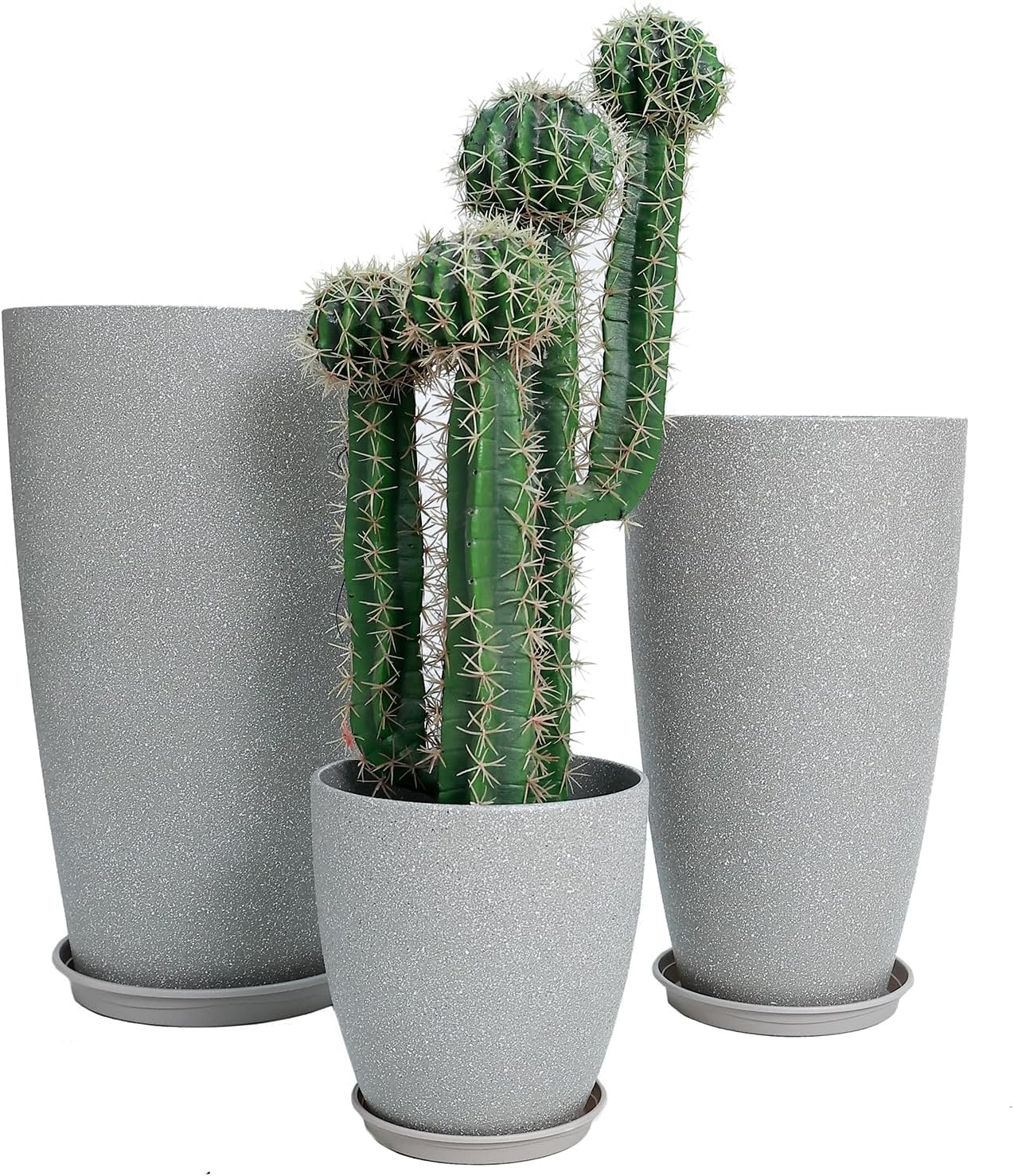 Large Plastic Planters Set of 3 with Drainage Hole for Plants