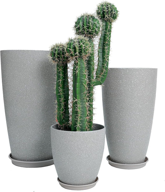 Large Plastic Planters Set of 3 with Drainage Hole for Plants