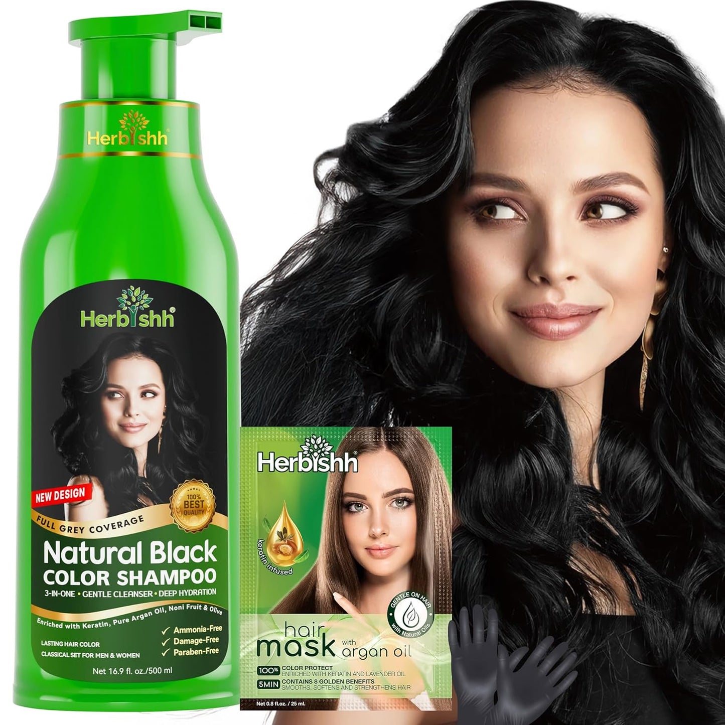 Herbishh Hair Color Shampoo for Gray Hair - 3-in-1 Solution