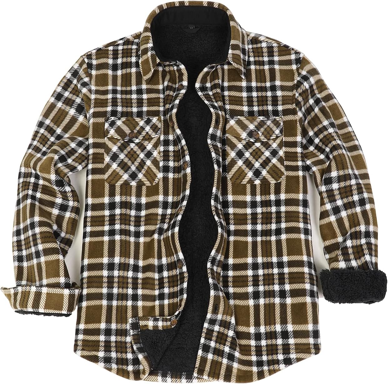 ZENTHACE Men's Warm Sherpa Lined Fleece Plaid Flannel Shirt Jacket