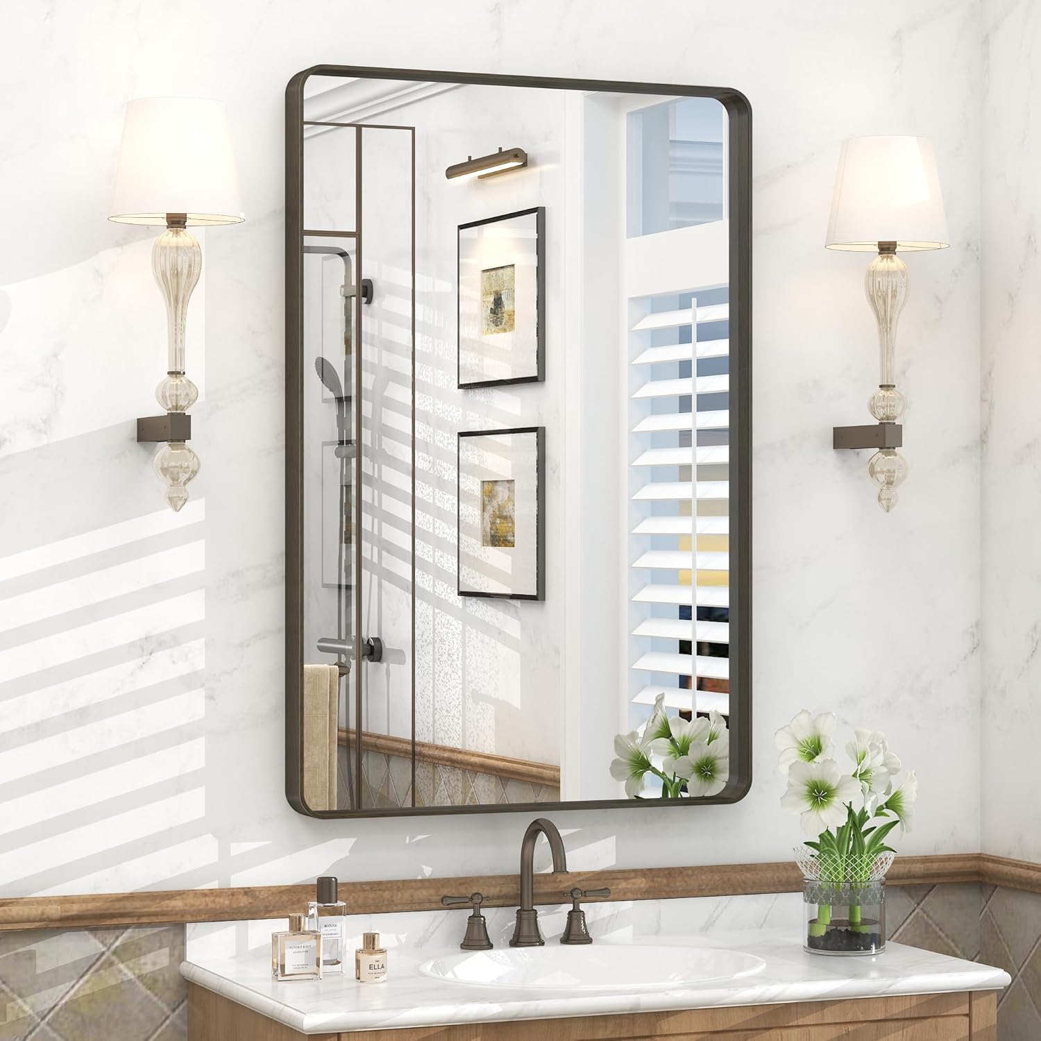 24x36 Inch Bronze Framed Bathroom Mirror for Modern Spaces