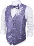 Mens Sequins Vest V-neck Waistcoat and Bowtie Set - Shiny Formal Look