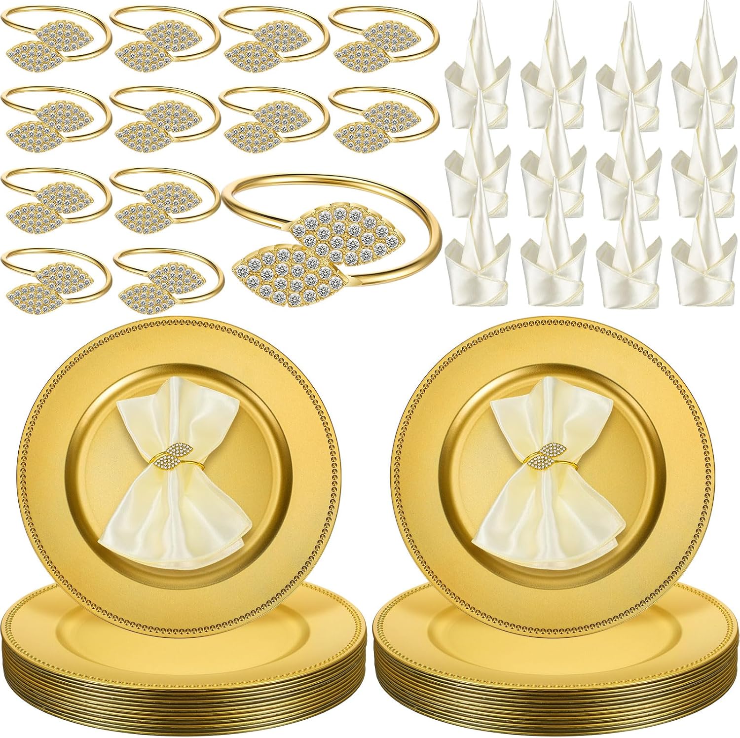 Elegant Gold Bead Charger Plates Set - Ideal for Weddings!