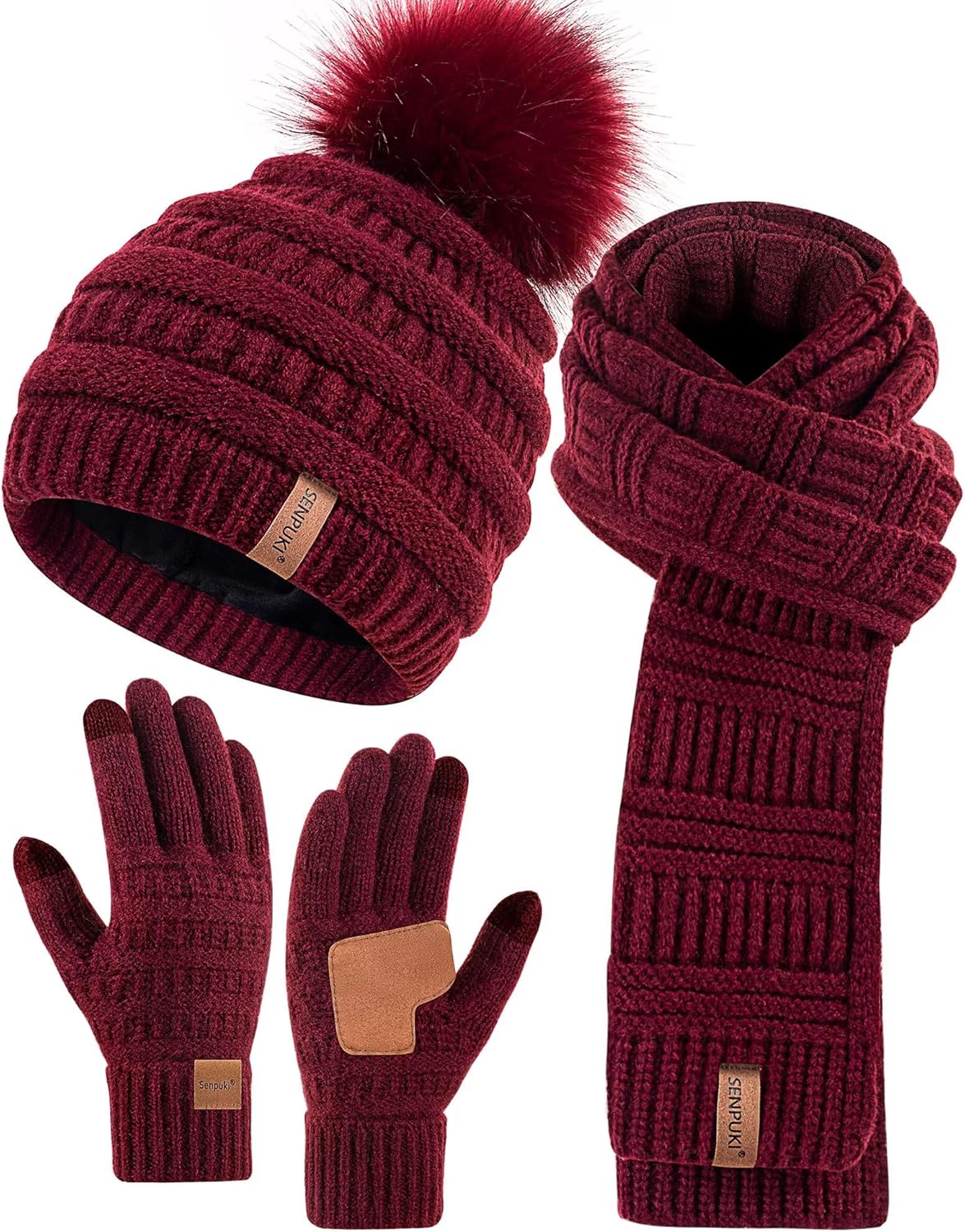 Womens Winter Beanie Scarf Gloves Set for Cold Weather Style