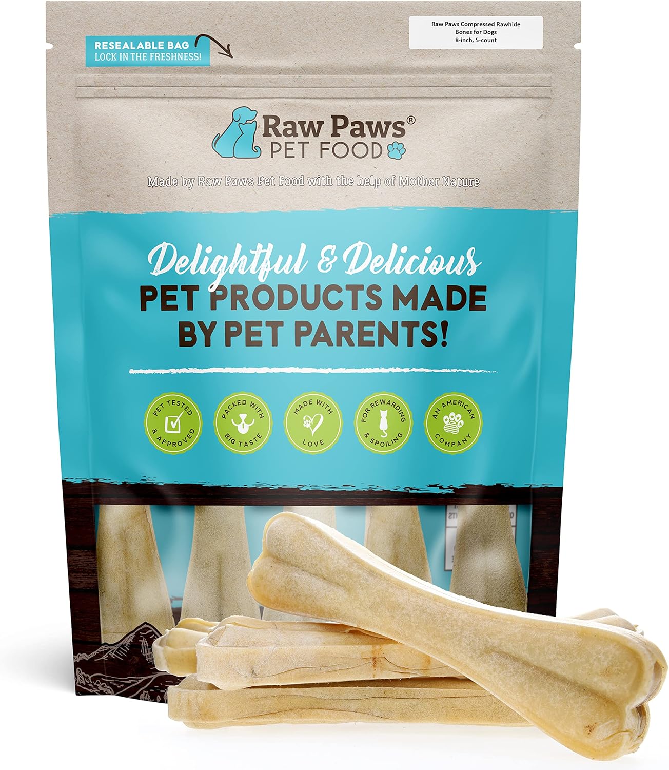 Raw Paws Compressed Rawhide Bones for Dogs - 8-inch Chews